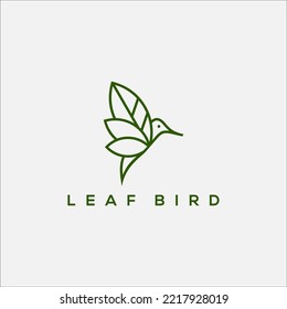 minimal line art bird and leaf logo vector