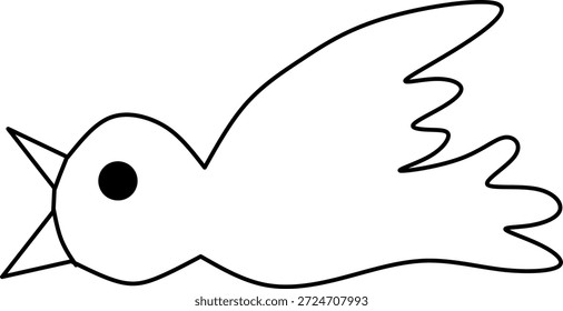 Pájaro minimalista del arte de la línea con las Formas simples, estilo juguetón, contorno limpio, perfecto para los niños que colorean.