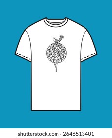 Minimal Line Art Pájaro e ilustración de árbol en la camiseta