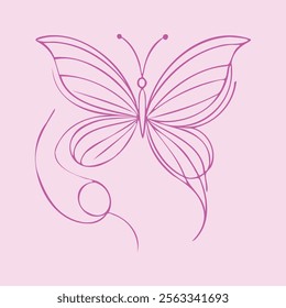 Minimal Line Art of a Butterfly. Elegant Wing Design