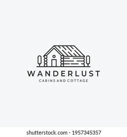 Minimal Line Art Cabins Cottage Logo Vector Design Illustration Lodge Hut