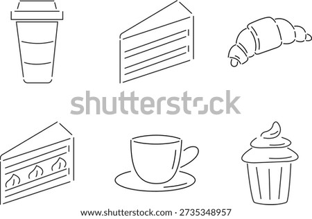 Minimal Line Art Coffee and Bakery Desserts Icon Set for Café Menus and Branding
