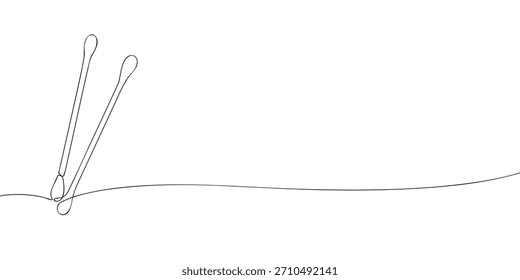 Minimal line art drawing of two cotton swabs with soft rounded tips, standing slightly crossed against a clean background.