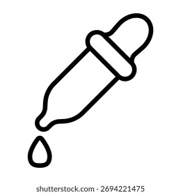 Minimal line art of dropper with liquid drop. Suitable for color design, chemistry, or creative tool concepts.