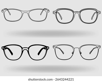 Minimal Line Art Eyeglass Frame Vector Set for Stylish Optical Design