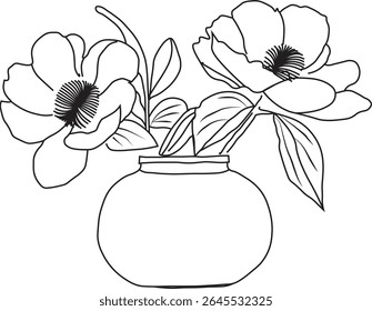 Minimal line art of a flower vase with elegant floral details. Perfect for prints, decor, and creative projects.
