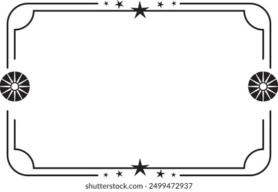 Minimal line art frame with rectangle borders. Vector decorative element, modern line art geometric frame with outline rectangular borders and minimalist boho ornaments.