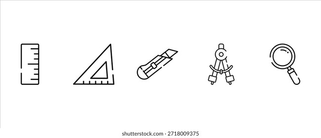Ícones mínimos de ferramentas de geometria de arte de linha para projetos educacionais