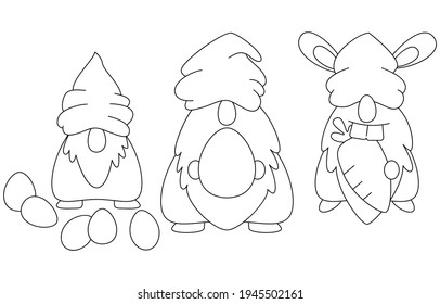 Minimal line art Gnomes Easter Spring Season, simple line art drawing illustration clipart, stamp for scrapbook, kid craft, coloring. Vector EPS10