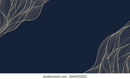 Minimal Line Art Hand Drawn Texture on Dark Blue Background. Linear Ornament for Minimalist Design. Trendy Modern Artistic Simple Abstract Vector Lines Background. Not AI