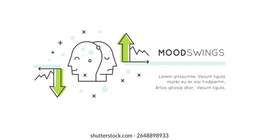Minimal line art icon illustration mental health states: mood swings, intrusive thoughts, suspicion, anxiety, hypervigilance, and paranoia. Psychology, therapy,  emotional awareness visuals