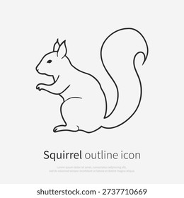 Minimal line art icon of a Squirrel vector illustration in clean outline style. Black and white full-body forest squirrel standing in side view, isolated on white background.
