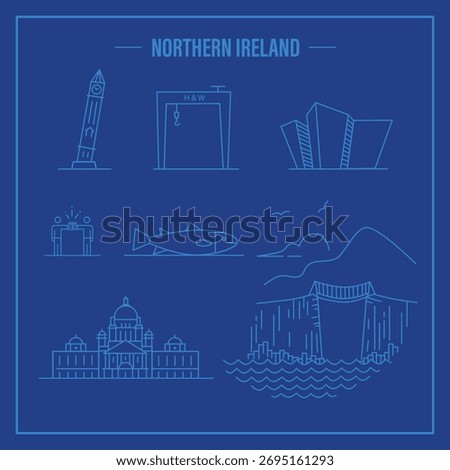 Minimal line art of Iconic Landmarks of Northern Ireland