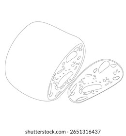Ilustração de arte de linha mínima de pão ciabatta fatiado. Vetor limpo perfeito para marca de padaria, infográficos culinários, design de receitas e embalagem de alimentos com vibrações artesanais.