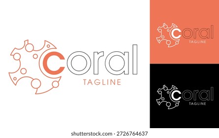Logotipo de arte lineal mínimo con un arrecife de coral abstracto que forma la letra C. El diseño moderno y limpio es ideal para marcas, tecnología, negocios ecológicos, proyectos marinos, startups y estudios creativos. Un logotipo versátil adecuado para medios impresos, digitales y sistemas de identidad corporativa.