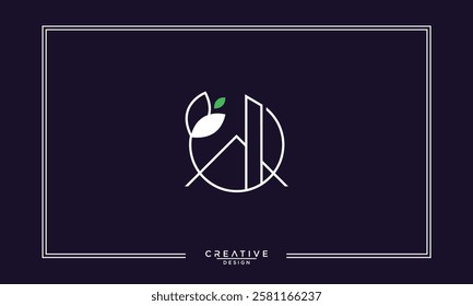 A minimal line art logo icon of a house , home or real estate with a leaf circle