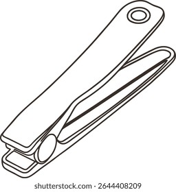 Minimal line art of a metal nail clipper in isometric view, ideal for hygiene, grooming, manicure themes, and personal care illustrations in clean modern design projects.