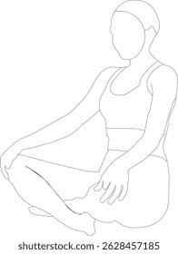Minimal line art of a person in Sukhasana, or easy seated pose, used for meditation and breathwork. Ideal for yoga, mindfulness, inner peace, and wellness-themed creative content.