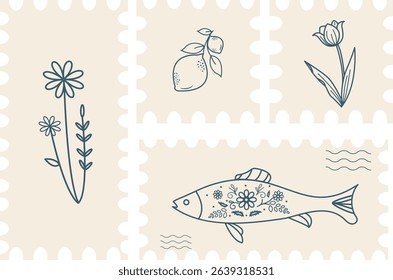 Minimal Line Art post marks - Eco Lifestyle, Nature, and Food Illustrations
