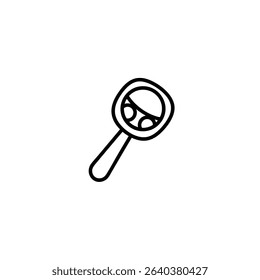 A minimal line art representation of a baby rattle, symbolizing infant toys, play, and sensory development. Isolated on a white background.