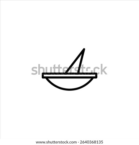 A minimal line art representation of a basic sundial with a central gnomon, symbolizing ancient timekeeping and sunlight. Isolated on a white background.