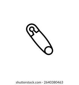 A minimal line art representation of a closed safety pin, often associated with diapers, crafts, and punk fashion. Isolated on a white background.