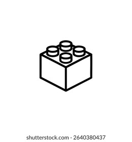 A minimal line art representation of a single, cubic toy block, symbolizing childhood, play, learning, and toys. Isolated on a white background.