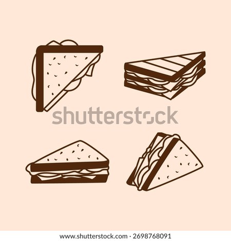 Minimal Line Art Sandwich Vector Set for Cafe Menu, Bakery Logo, and Restaurant Branding