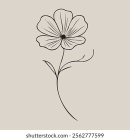 Minimal Line Art of a Single Flower. Simple Floral Illustration