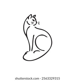 Minimal Line Art of a Sitting Cat. Elegant Feline Illustration.