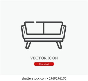Minimal line art sofa icon. Editable vector illustration representing furniture, comfort, or interior design concept. Ideal for home decor branding or real estate visuals.
