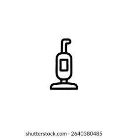 A minimal line art symbol of an upright vacuum cleaner, representing cleaning, floors, carpets, and household chores. Isolated on a white background.