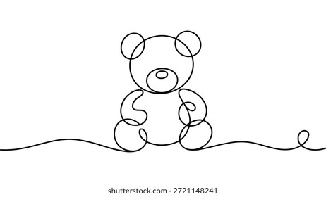 Arte de línea mínima osito de peluche abstracto continuo de una línea de ilustración lindo juguete símbolo de la comodidad de la infancia inocencia y amor aislado sobre fondo blanco