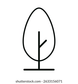 Minimal line art tree icon with oval foliage and single branch on white background