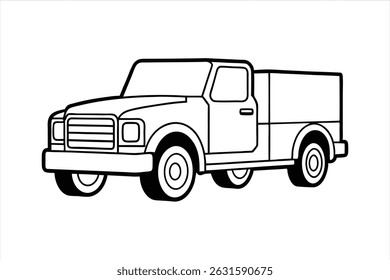 Icono de Vector de camión de arte de línea mínima para conceptos de entrega, logística y transporte. Ideal para diseño digital, interfaz de usuario, marca e ilustraciones comerciales sobre fondo blanco limpio.