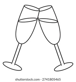Minimal line art of two wine glasses clinking in a toast.
