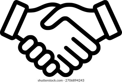 Vector de arte de línea mínima de un apretón de manos que representa la sociedad, el acuerdo comercial, la cooperación, el Acuerdo, el trabajo en equipo y la colaboración. Icono de contorno limpio adecuado para uso corporativo 