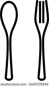 Minimal line art vector illustration of spoon and fork on white background | cutlery, spoon, fork, tableware, minimal, line icon