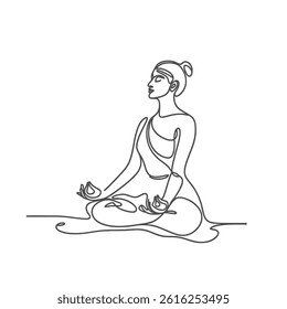 Minimal Line Art Woman Meditation Vector