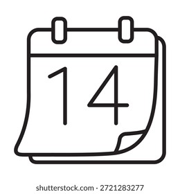 Icono de calendario de línea mínima con trazo editable para el día de San Valentín. Símbolo de fecha del 14 de febrero en estilo de contorno moderno, perfecto para App, planificadores, tarjetas, invitaciones y diseños románticos.