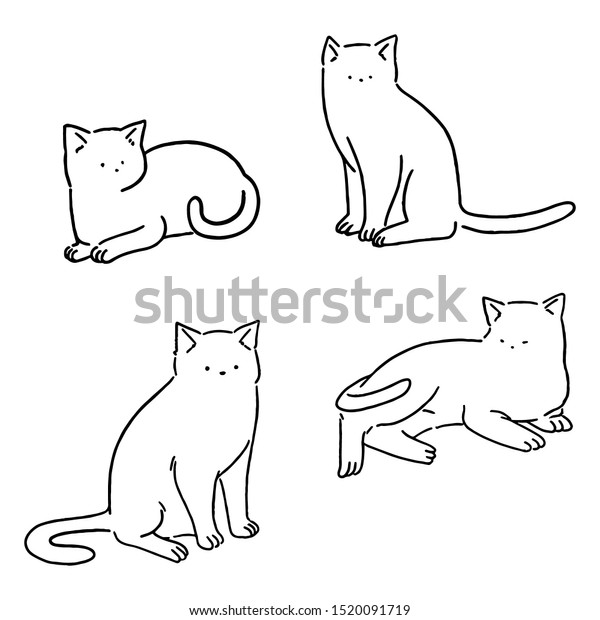 Minimal Line Cats Set Cute Cats Stock Vector (Royalty Free) 1520091719