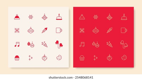 Minimal line Christmas icon set