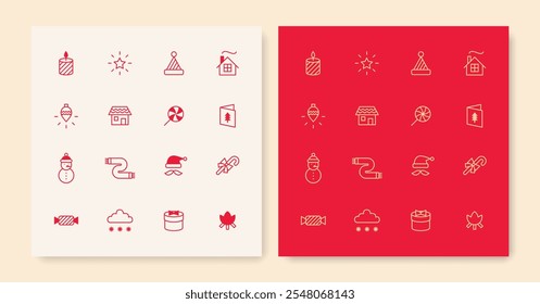 Minimal line Christmas icon set