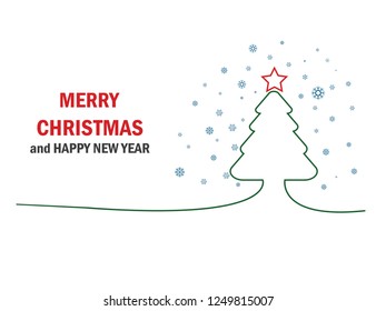 Minimal line christmas tree background with snowflake and star