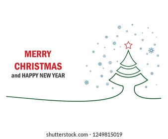 Minimal line christmas tree background with snowflake and star