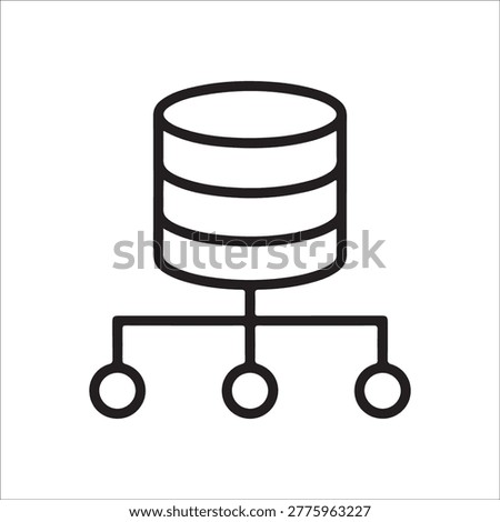 Minimal Line Database Server Icon with Network Nodes, Data Storage Symbol