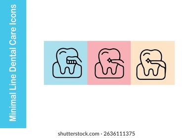 Minimal Line Dental Care Icons Tooth Brushing, Oral Checkup Hygiene Colorful Flat Style