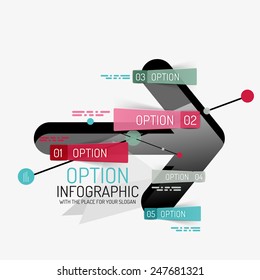 Diseño de línea mínima de presentación geométrica o infografía web. Iconos de concepto de línea negra con pegatinas, notas y otros elementos de diseño comercial
