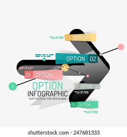 Diseño de línea mínima de presentación geométrica o infografía web. Iconos de concepto de línea negra con pegatinas, notas y otros elementos de diseño comercial