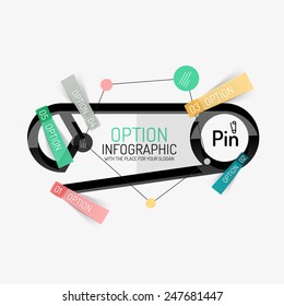 Minimal line design geometric presentation or web infographics. Black line concept icons with stickers, notes and other business design elements